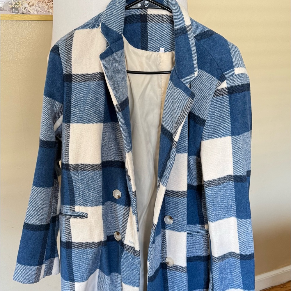 Blue and White Plaid Women's Blazer